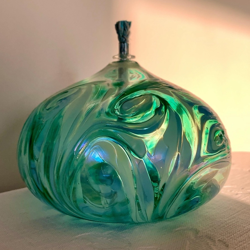 Art Glass ‘Black Sheep’ Iridescent Oil Lamp